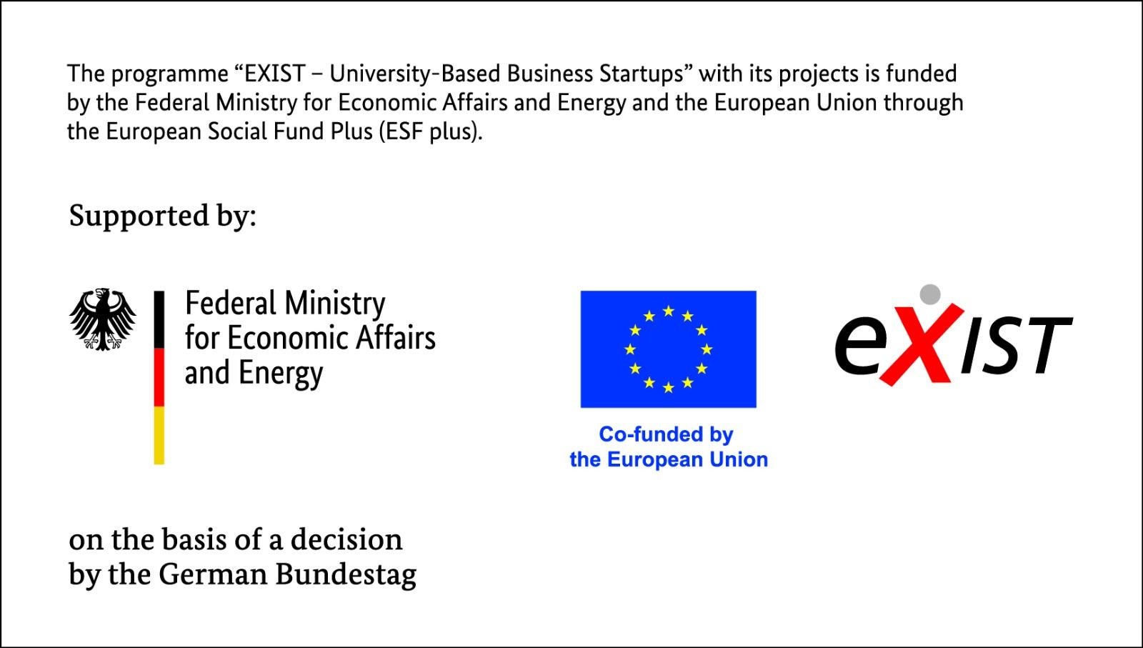 EXIST funding programme, supported by the Federal Ministry for Economic Affairs and Energy and co-funded by the European Union